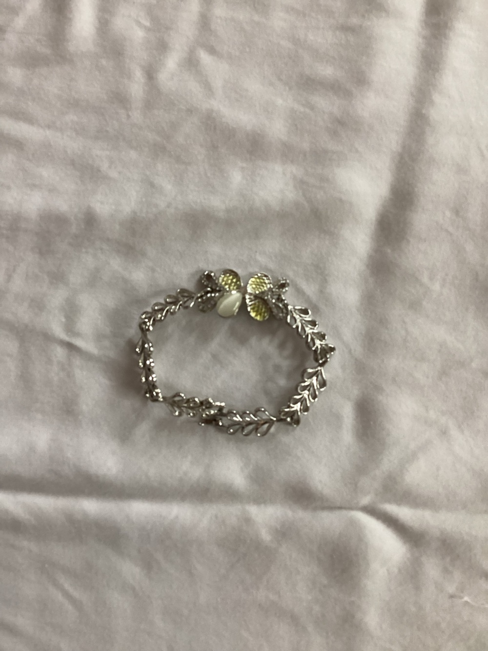 Silver Leaf Chain Bracelet with Yellow Flower Accent